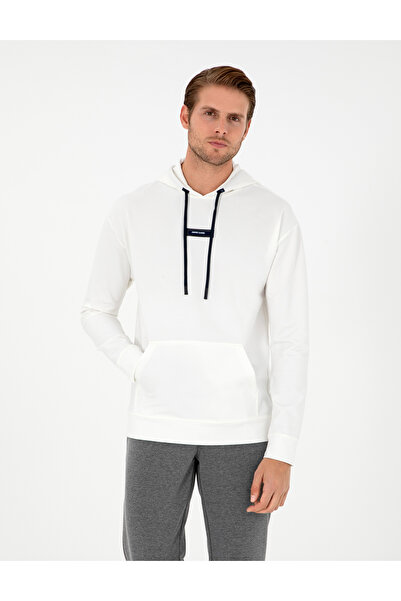 Pierre Cardin Beyaz 2 İplik Comfort Fit Kapüşonlu Sweatshirt 50290635-VR013