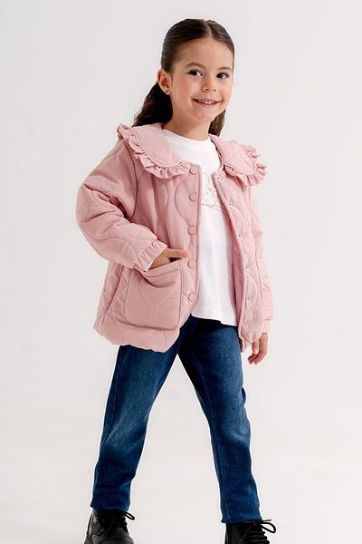 Minik Dolap Quilted Coat 3 Piece Jeans Set