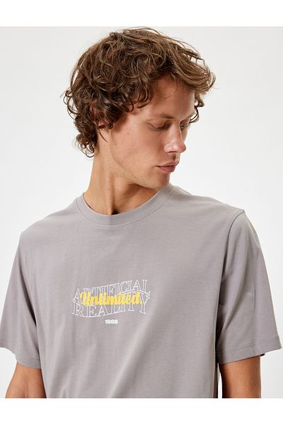 Koton Slogan Printed Crew Neck Short Sleeve Cotton Slim Fit T-Shirt