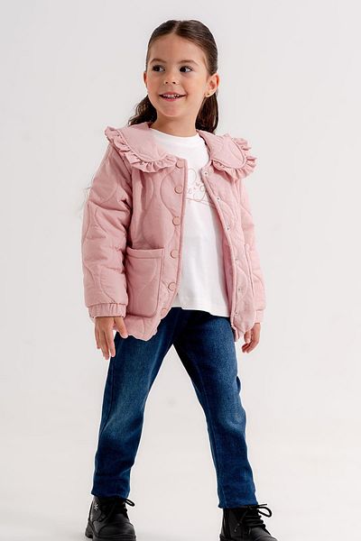 Minik Dolap Quilted Coat 3 Piece Jeans Set