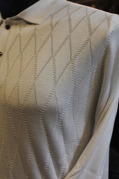 Diandor Men's Thin Soft Polo Neck Diamond Patterned Sweater White