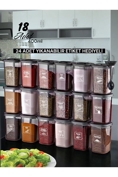Dem Home 18-Piece Spice Jar Set with Label and Self-Spoon - Spice Jar Set 400ml