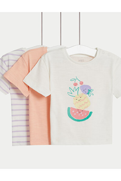 Marks & Spencer Saf Pamuklu 3'lü Kısa Kollu T-Shirt (0-3 Yaş)