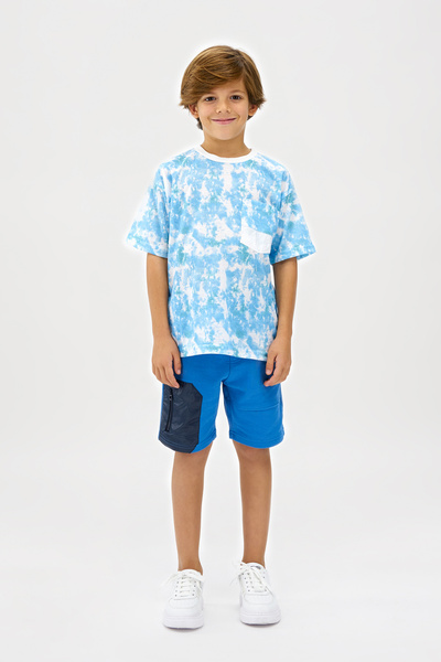 Panço Erkek Çocuk Baskılı Cep Detaylı Mavi Tişört