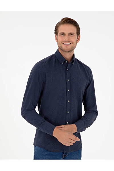 Pierre Cardin Lacivert Slim Fit Uzun Kollu Gömlek 50298570-VR033