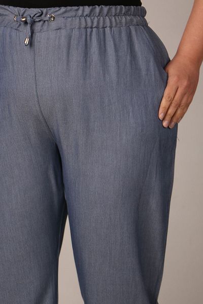 Eslina 39014 Large Size Elastic Waist Skinny Trousers - Dark Blue