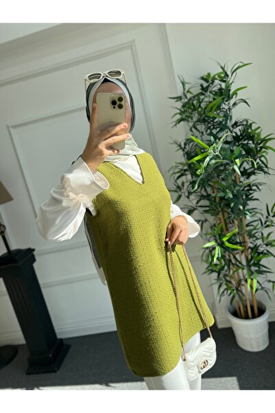 Nisa Nalbantoğlu Yağ Yeşili Tüvit Tesettür Süveter