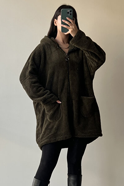 SaklıButik Cardigan oversize din pluș simplu SK-8343