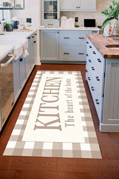 Brillant Bej Renk Kitchen Lateks Deri Taban Mutfak Halısı