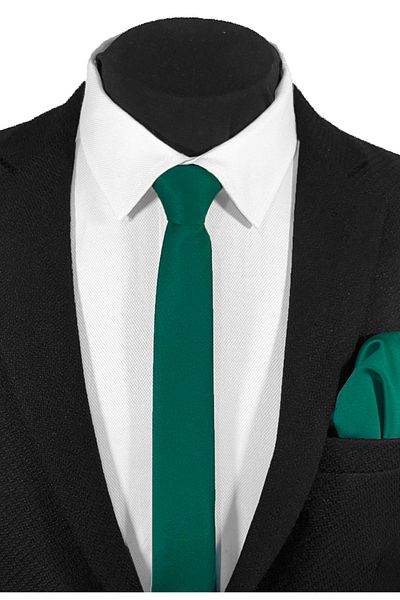 BLC Basic Line Co. Pine Green Slim Fit Tie Handkerchief Set - 4 cm Wide Extra Thin