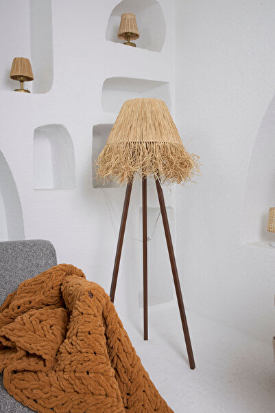 Maison Avf Bohem Hasır Rafya Lambader (TRİPOD AYAK KAHVERENGİ)