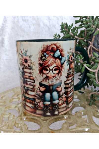 Mugs and love Kitap kurdu vintage baskı büyük boy kupa
