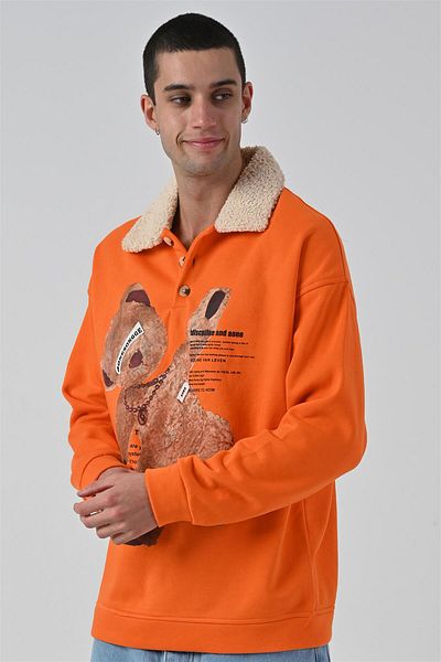 Rocqerx R-5679 Bear printed γούνινο γιακά φούτερ - 3 νήματα ράστερ