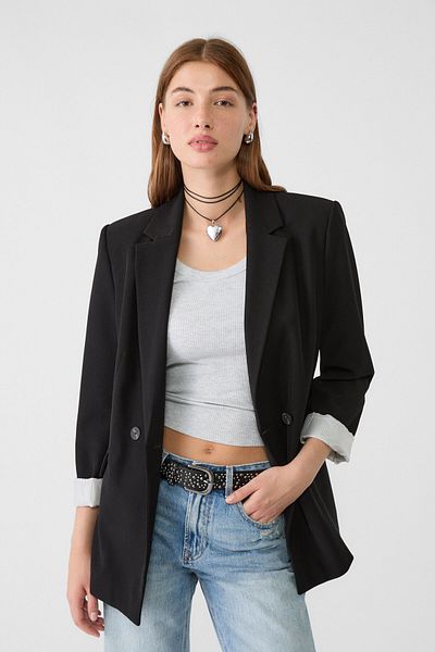 Stradivarius black blazer top