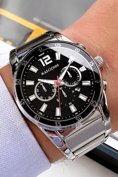 mascionni Original Men's Gift Wristwatch 3 Atm Waterproof Silver Color Steel Cord + Bracelet Mce2022C6