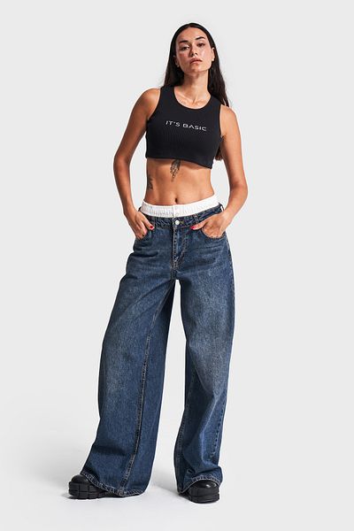 its basic Tint Colored Γυναικείο Boxer - Χρώμα Τζιν, Λεπτομέρεια Boxer, Palazzo Fit Denim