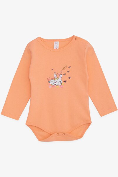 Breeze Kız Bebek Çıtçıtlı Zıbın Body Uyuyan Tavşancık Baskılı 9 Ay-3 Yaş, Somon