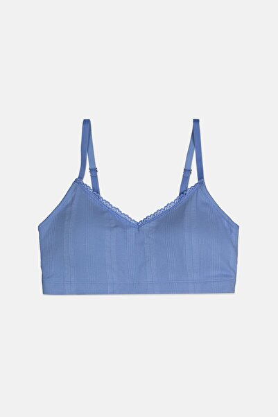 Tchibo Women Lightly Padded Textured Bralette, Blue