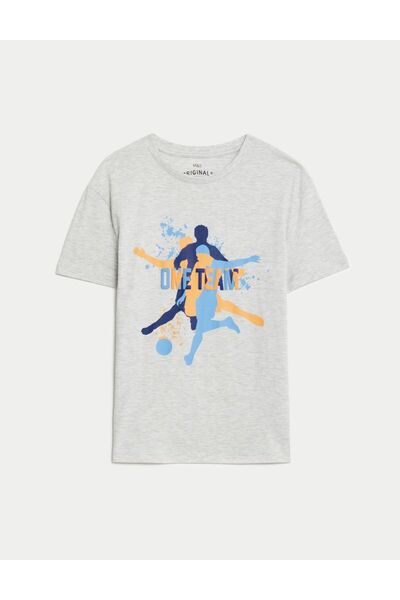 Marks & Spencer Saf Pamuklu Futbol Temalı Kısa Kollu T-Shirt (6-16 Yaş)