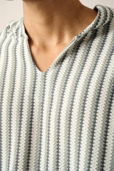 Rocqerx R-5842 Капюшонний кенгуру з кишенями та смужками, трикотажний світшот