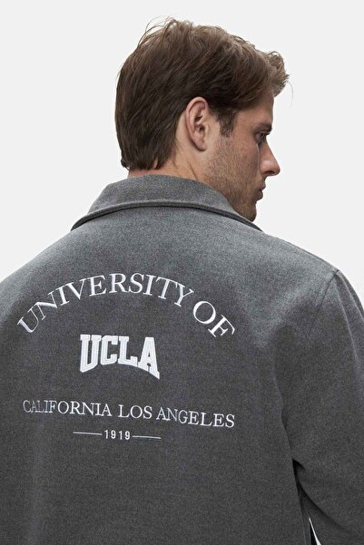 UCLA Keane Dark Gray Stamped College Jacket with Snap Fasteners Standard Fit Men's Jacket