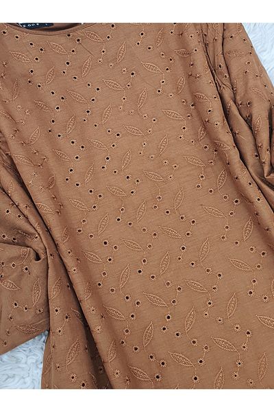 Modamorfo Geschnürte Tunika mit elastischen Ärmeln und Saum – Hellbraun