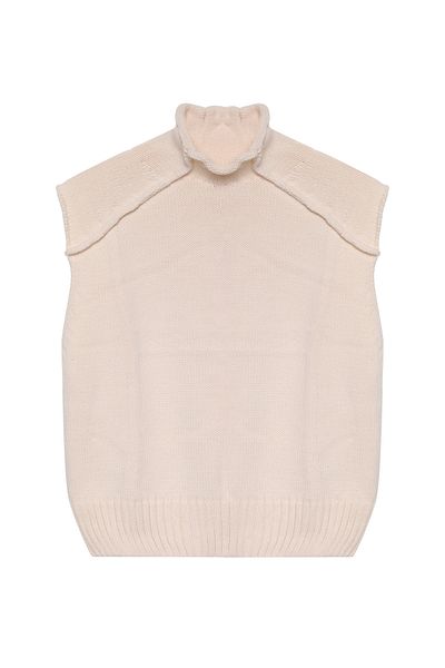 Quzu Cream Colored Knitwear Sweater - with Reverse Sewing Detail