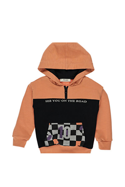 Panço Erkek Bebek Dama Desenli Kanguru Cep Somon Sweatshirt