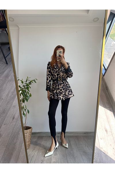 bonnline Jachetă blazer căptușită cu model leopard