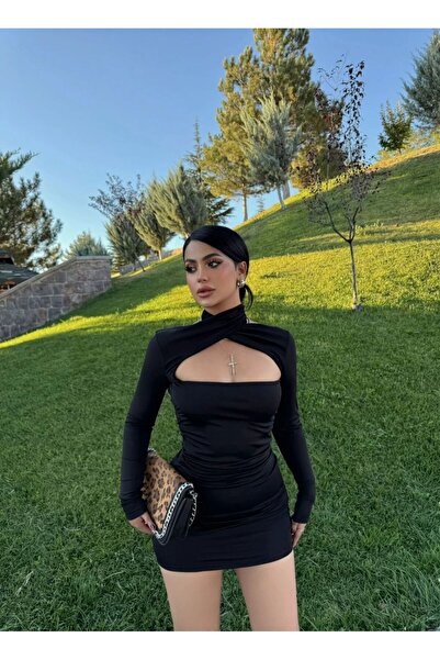 aytenli Μίνι φόρεμα με μακρύ μανίκι και πλαϊνό κορδόνι με χιαστί λαιμόκοψη