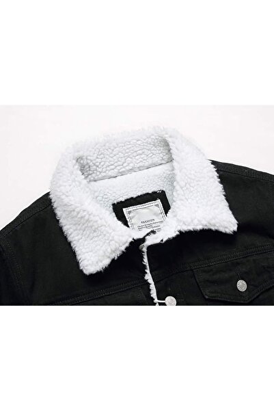 Oliggopol Ανδρικό τζιν μπουφάν και παλτό με μαύρη λευκή γούνα