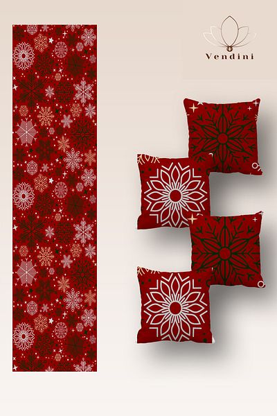 Vendini Quality Fabric, Vibrant Colors Runner and 4 Throw Pillow Covers Set