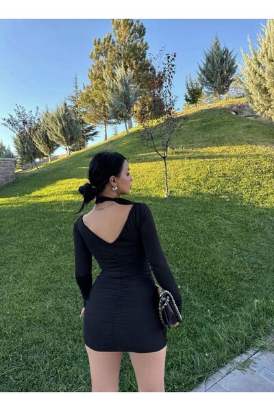 aytenli Μίνι φόρεμα με μακρύ μανίκι και πλαϊνό κορδόνι με χιαστί λαιμόκοψη