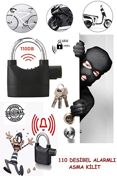 Genel Markalar Su Geçirmez Alarmlı 110 Desibel Asma Kilit Siyah Yedek Anahtar...