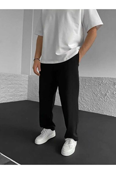 UYN SPORT Черни унисекс сезонни широки спортни панталони със свободна кройка