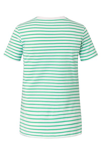 Tchibo Women Round Neck Short Sleeves Stripe T-Shirt, Green Combo