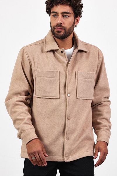 MADZEYMODA Ανδρικό χειμωνιάτικο μπουφάν με επένδυση σε μπεζ κούμπωμα Mz56115