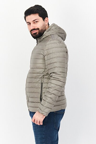 Geox Men Hooded Plain Puffer Jacket, Grey