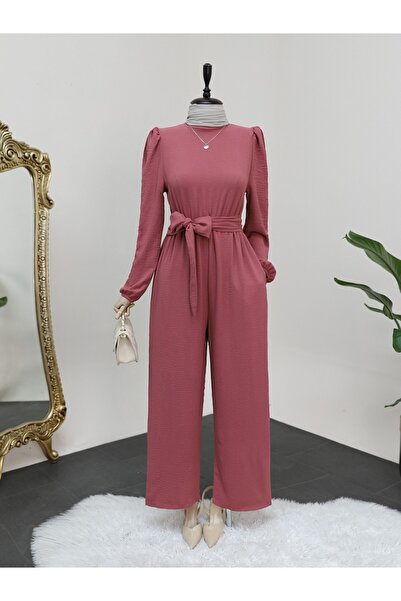 Modamorfo Elastic Waist Jumpsuit with Stand Collar and Belt - G.Dry