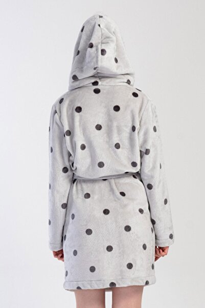 VİENETTA Rochie scurtă gri Welsoft cu glugă pentru femei C9T2N1O304