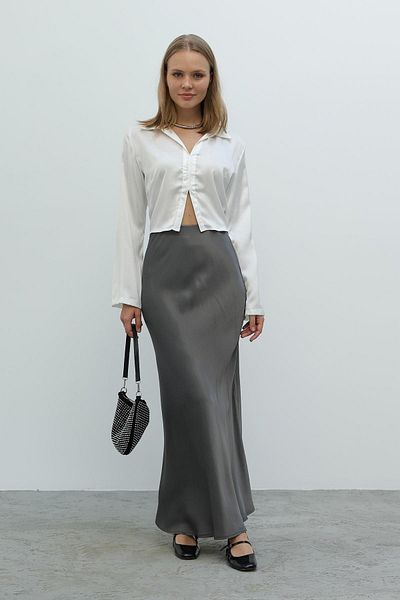 Le Savu Shılsee Women's Anthracite Satin Long Skirt