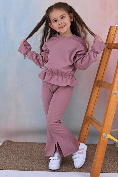 RAPAPA Girl's Leg Detailed Bottom and Top Set 0510-Purple