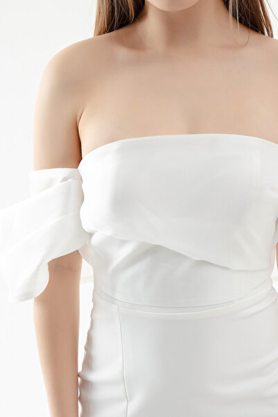 Lafaba Жіноча довга вечірня сукня з органзи з білим рукавом принцеси