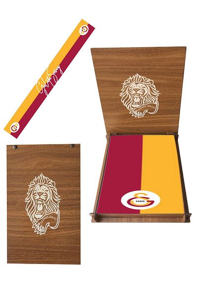 Galatasaray Eșarfă șal cu licență galbenă roșie - cutie din lemn de leu inclusă