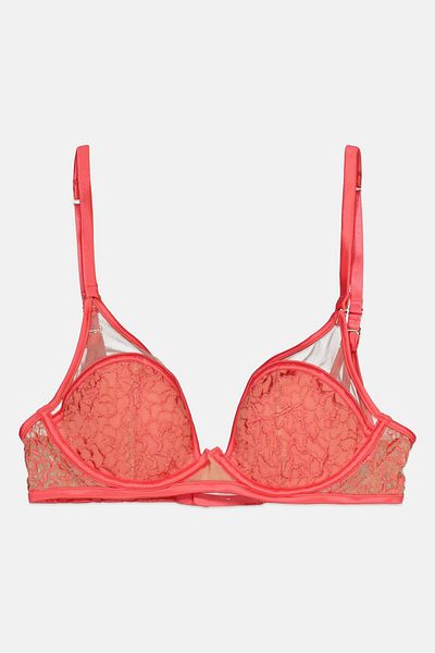 Guess Women Textured Padded Lace Bra, Pink