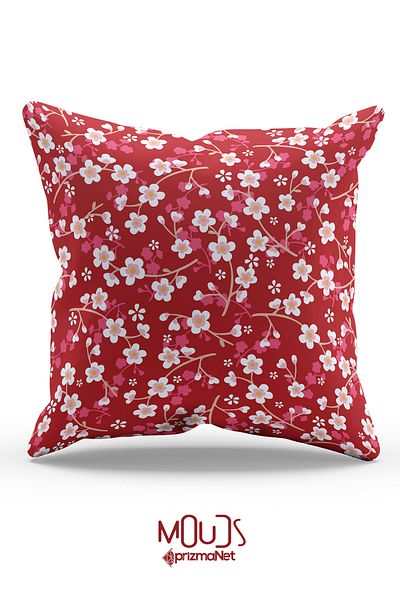 Moud's Double Sided Printed Red Floral Patterned Single Throw Pillow Case