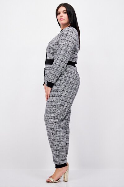 Nina Parker Women Plus Size Textured Long Sleeve Jumpsuit, Black