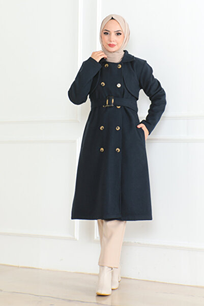 modapinhan معطف مخيط مزدوج الصدر