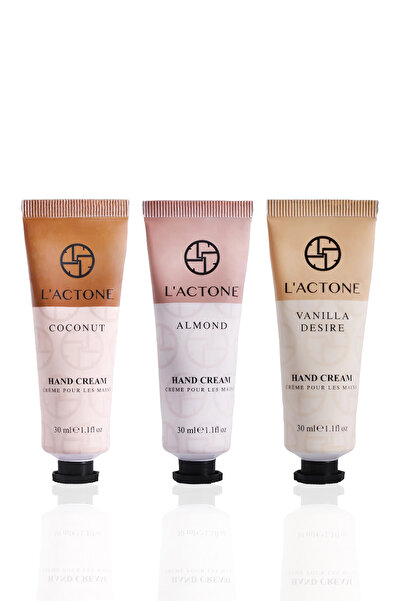 L'ACTONE Coconut & Almond & Vanilla Desire Hand Cream 3’lü Set 30 ml / El Kremi - 1 Adet Oje Hediyeli