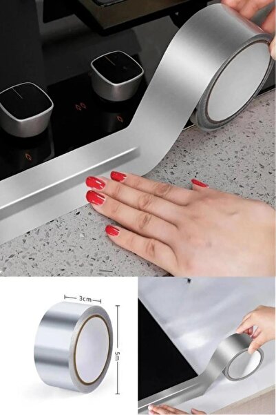 Nirnisa 5 Metre x 3 cm Alüminyum Folyo Bant Lavabo Ocak Kenarı Su Sızdırmaz Yanmaz Boru Tamir Çatlak Bandı